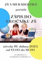 Zápis do 1. ročníku ZŠ pro školní rok 2023/2024